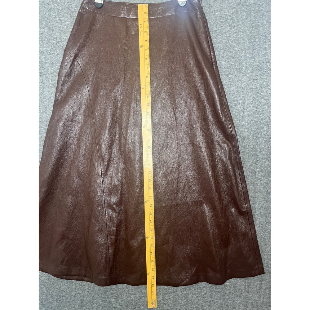 Zara Brown Faux Leather Midi Skirt High Waisted A-Line NWT Size Small No Belt - Picture 3 of 9